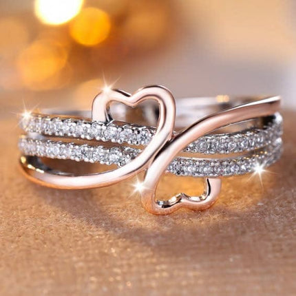 Two-Tone Double Heart Infinity Ring | Rose Gold & 18k Gold