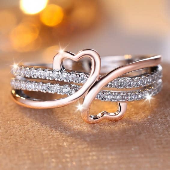 Two-Tone Double Heart Infinity Ring | Rose Gold & 18k Gold