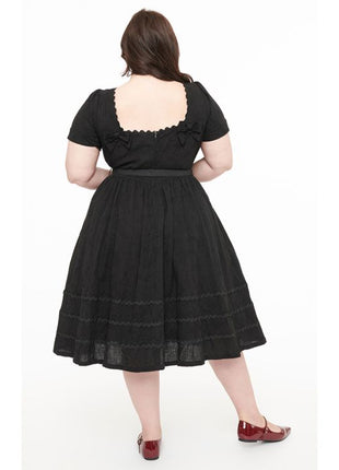 Unique Vintage - Black Swing Dress with Brooch