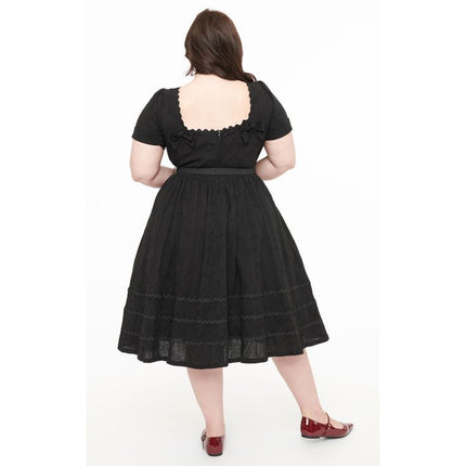 Unique Vintage - Black Swing Dress with Brooch