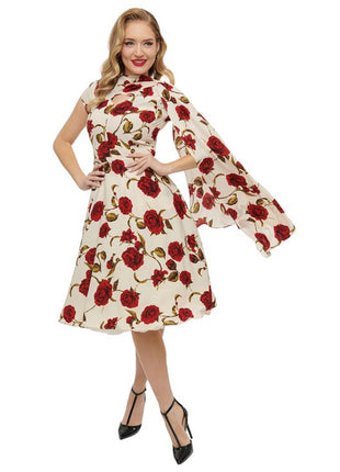 Unique Vintage ~ Cap Sleeve Red Floral