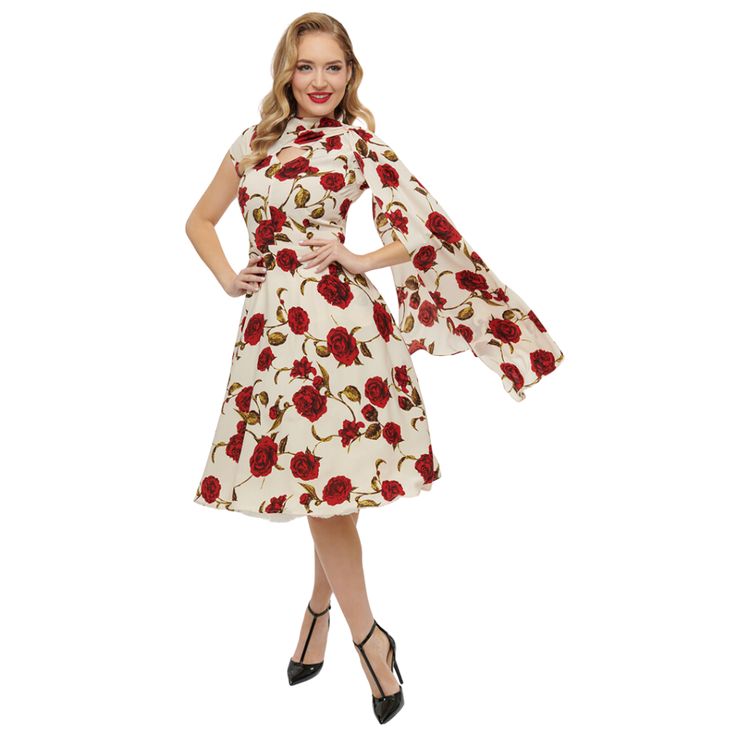 Unique Vintage ~ Cap Sleeve Red Floral