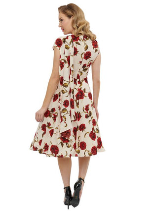 Unique Vintage ~ Cap Sleeve Red Floral