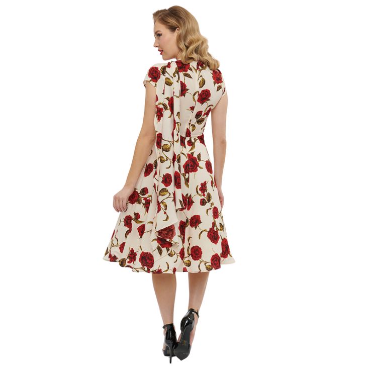 Unique Vintage ~ Cap Sleeve Red Floral