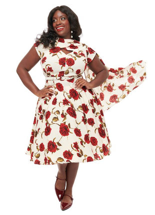 Unique Vintage ~ Cap Sleeve Red Floral