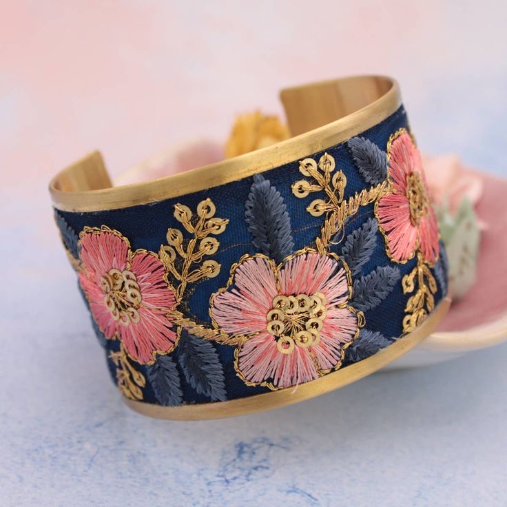 🌸 Embroidered Elegance Flower Cuff