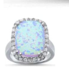 White Fire Opal & Cubic Zirconia Sterling Silver Ring