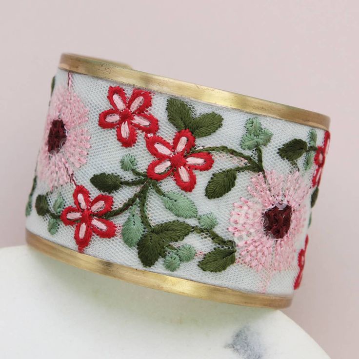 🌸 Embroidered Elegance Flower Cuff