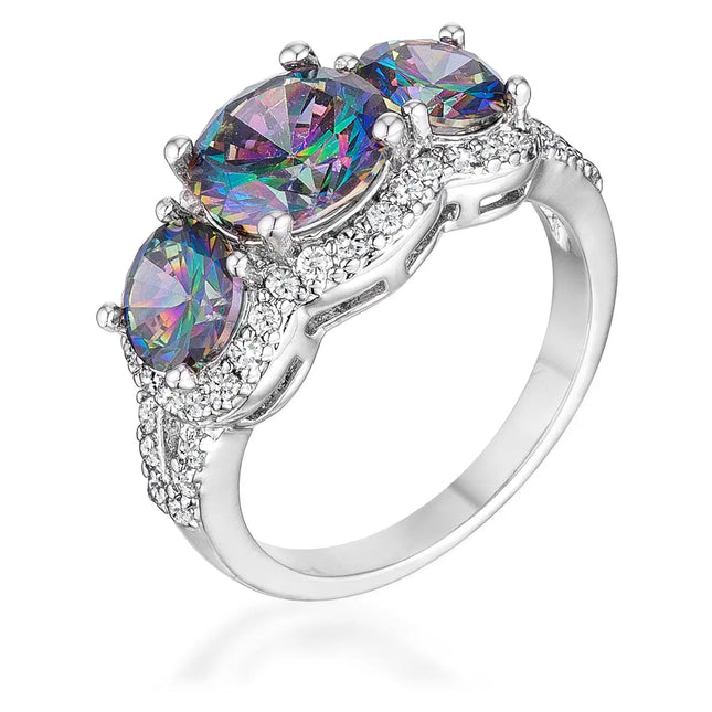 Mystic Three Stone Rhodium Plated Ring