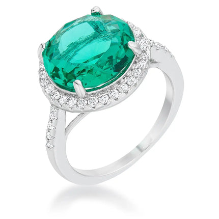 Blue Green Rhodium Plated Ring