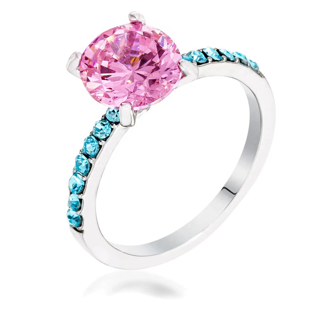 Pink & Blue Gemstone Ring ~ Rhodium